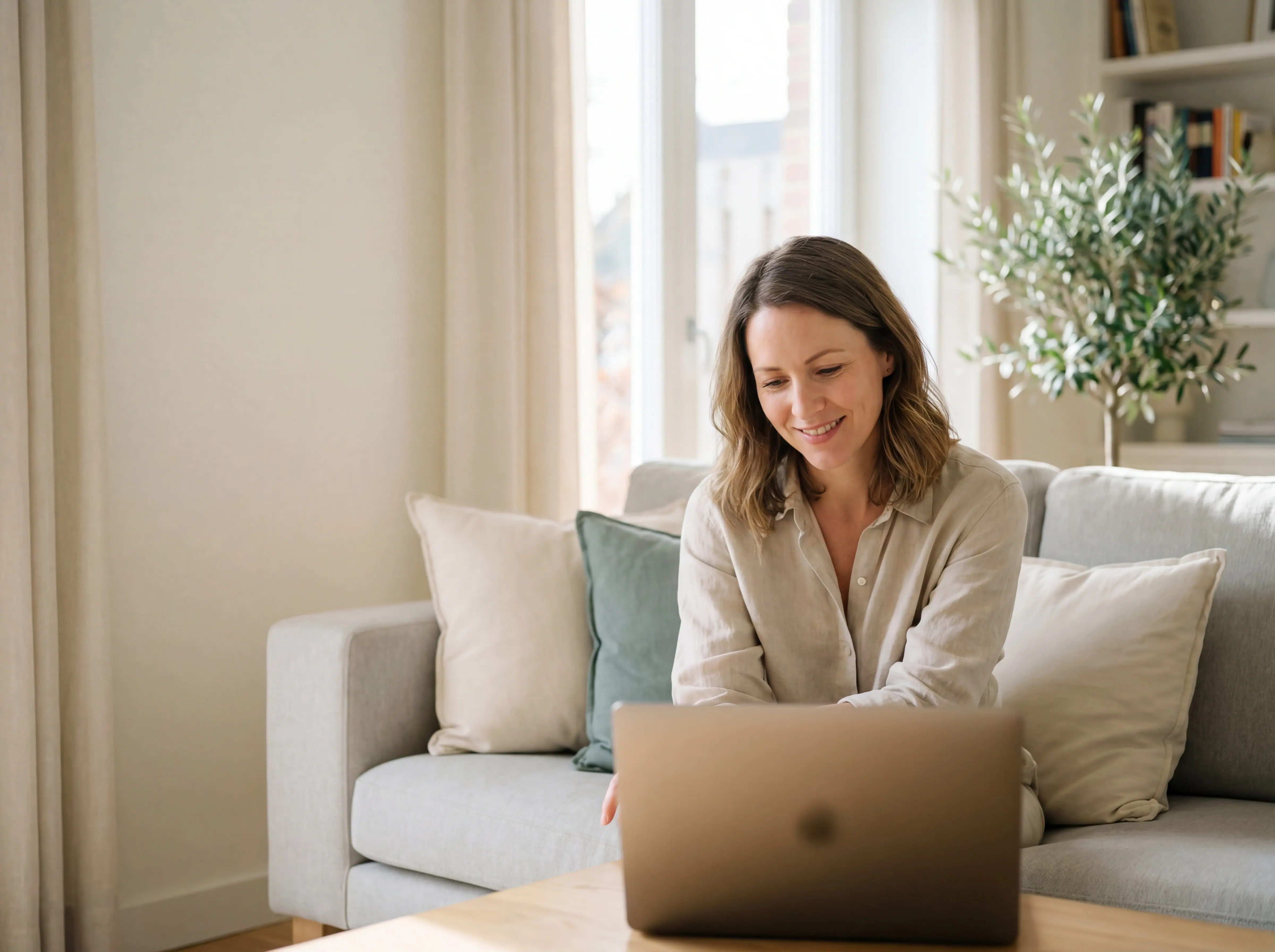 Person calmly completing a prescription assistance application on a tablet at home — a simple, guided process